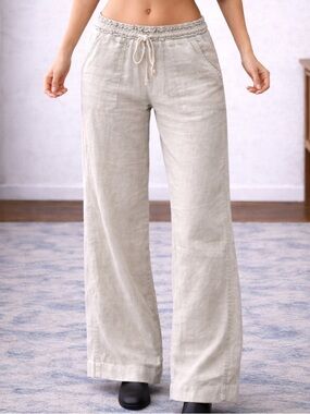 Y2K Roxy Beige Linen Wide Leg Pants